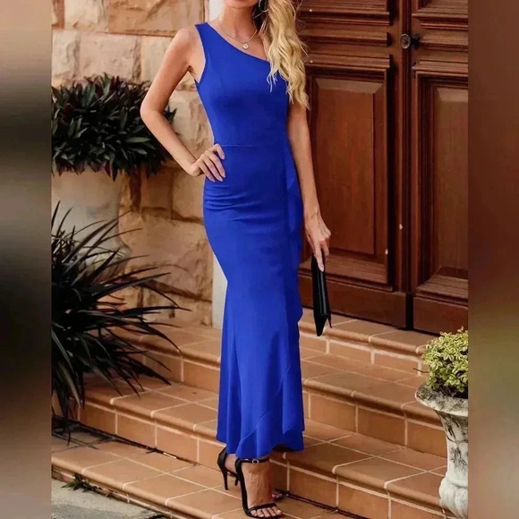 One Shoulder Royal Blue Maxi - Picture 2 of 8
